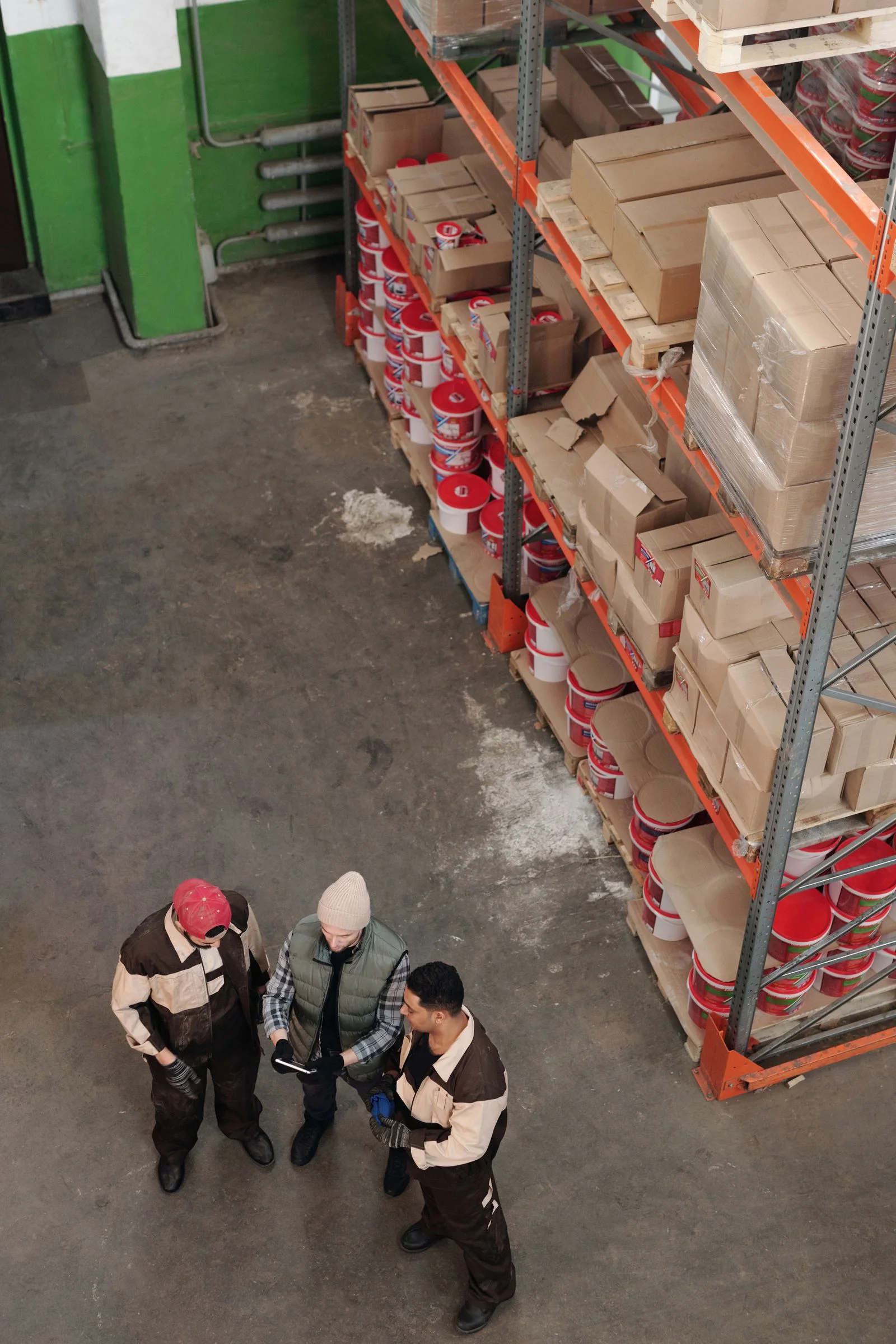 Logistics team discussing warehouse operations